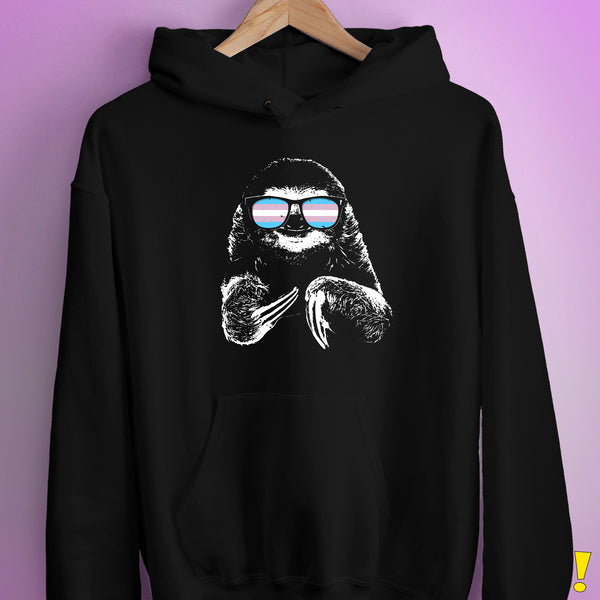 Pride Sloth Transgender Flag Sunglasses Hoodie - Black